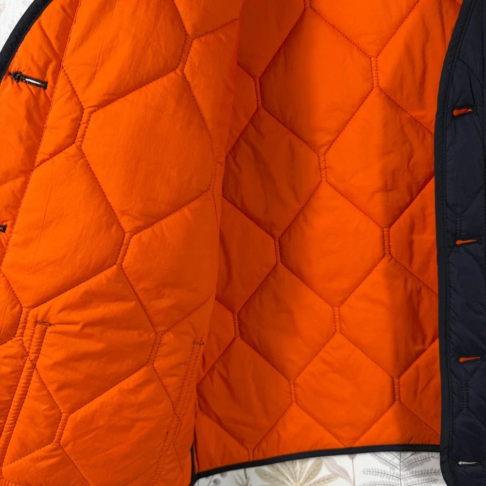 Jack Spade New York Mens Quilted Vest Navy Blue Orange Lining Medium Hexagon